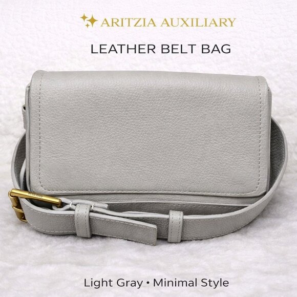 Aritzia AUXILIARY Handbags - Aritzia AUXILIARY Leather Flap Belt Bag – Light Gray NWOT